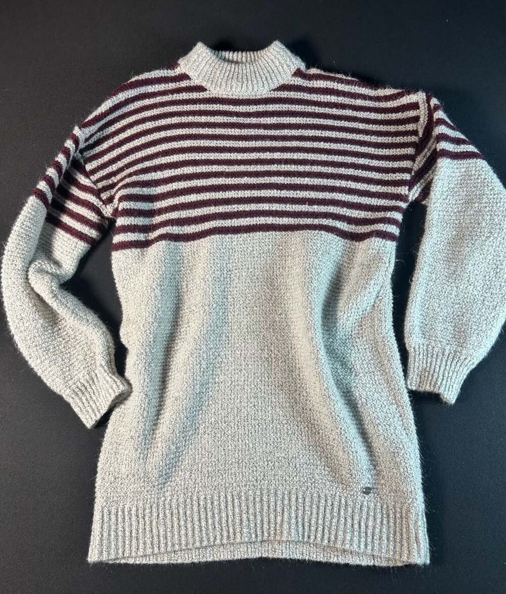 Volcom Cold Days Striped Mock Neck Sweater Dress Small Gray Burgundy Tunic